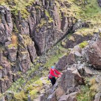 Mich enjoying the arete above The Notch on Pillar Rock